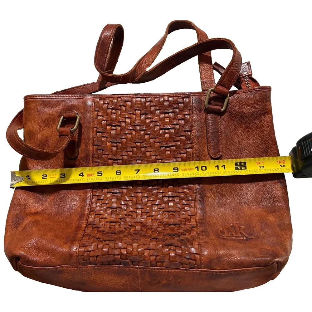 Oak Leather Shoulder-bag, Woven Leather Panel, Cowhide Leather